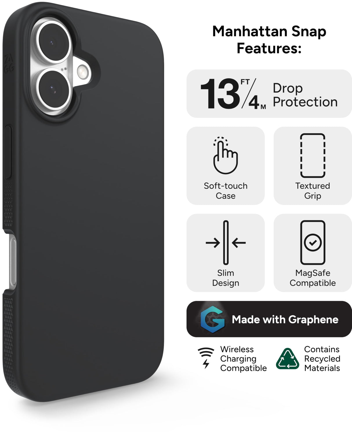 Zagg - Manhattan Snap Magsafe Case For Apple Iphone 16 - Black