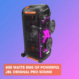 JBL PartyBox 710 -Party Speaker with Powerful Sound, Built-in Lights and Extra Deep Bass, IPX4 Splash Proof, App/Bluetooth Connectivity, Made for Everywhere a Handle Wheels (Black)