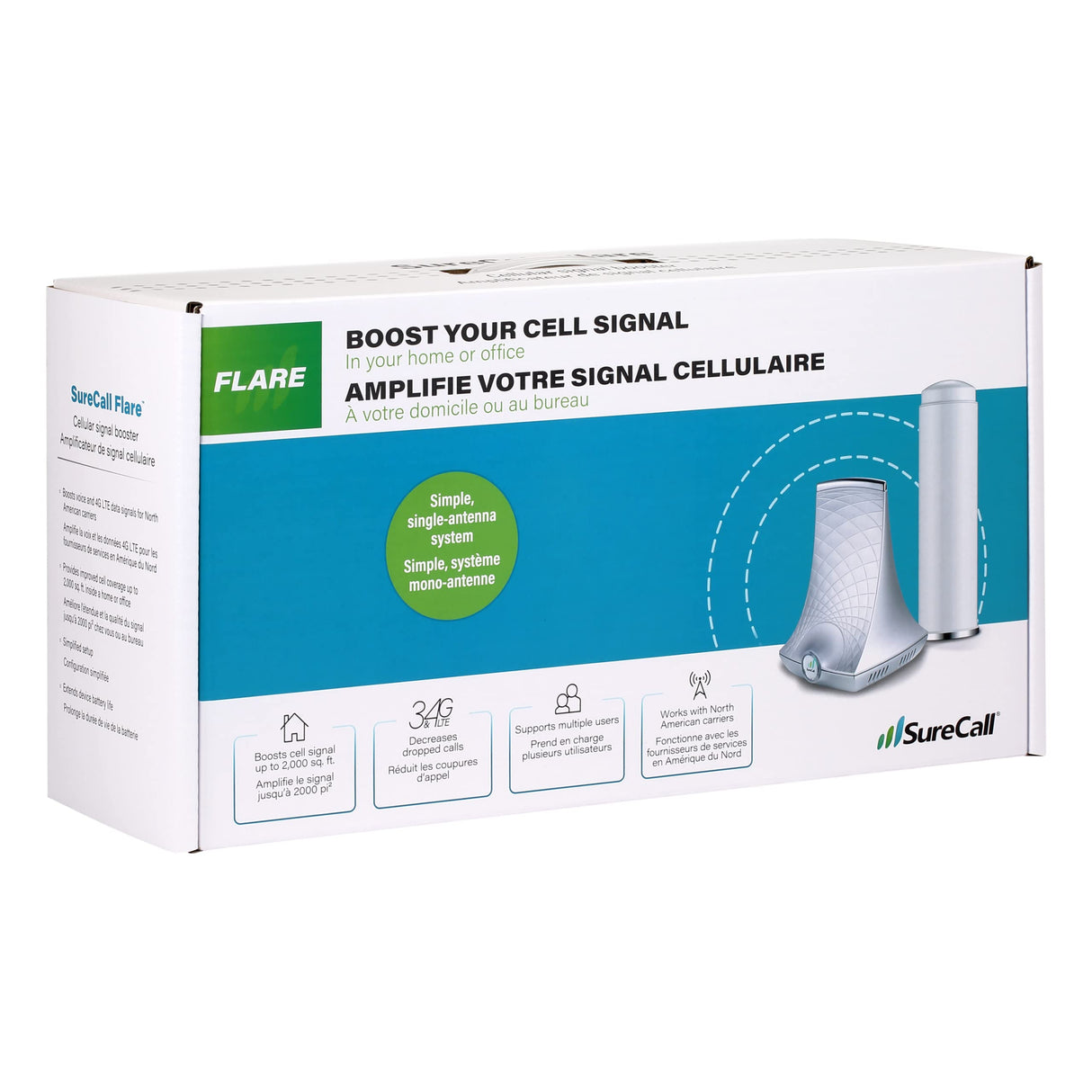 SureCall Flare Cell Signal Booster for Working from Home up to 2500 sq ft, Boosts 5G/4G LTE, Omni Outdoor Antenna, Multi-User All Carrier, Verizon AT&T Sprint T-Mobile, FCC Approved, USA Company