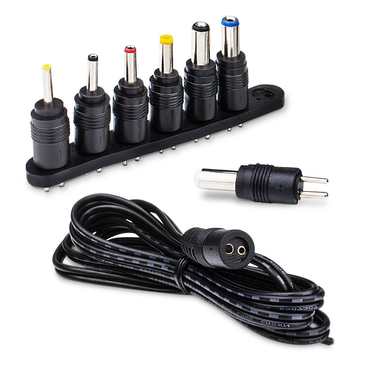 CyberPower CPUDC1U2000 Universal Power Adapter, 2.1 Amp/2000mA, USB Charge Port, 7 Adapter Tips, DC Plug, 5ft Power Cord Black