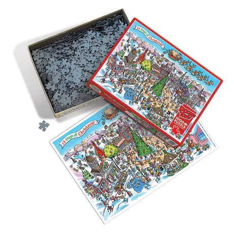 Cobble Hill 1000 Piece Puzzle - DoodleTown: 12 Days of Christmas - Sample Poster Included - image 3