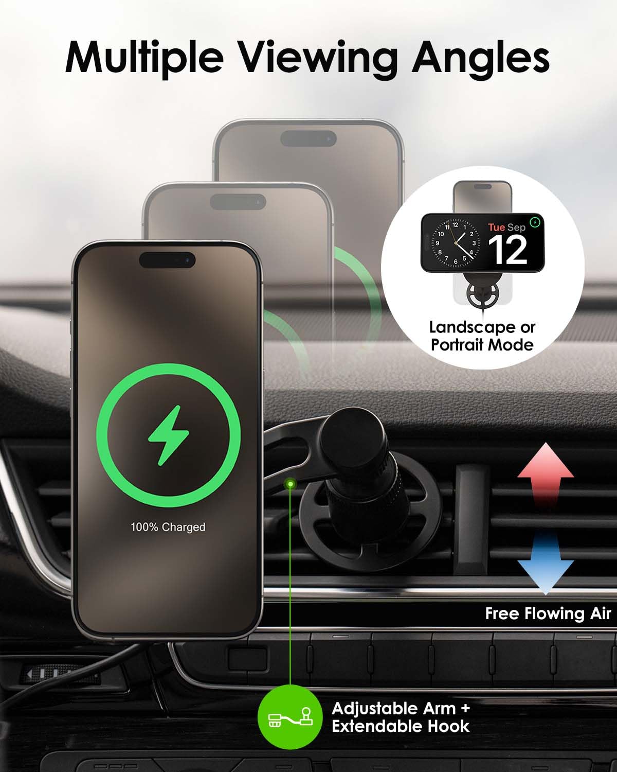 Mophie - Snap Plus Wireless Charging Car Vent Mount With Qi2 - Black