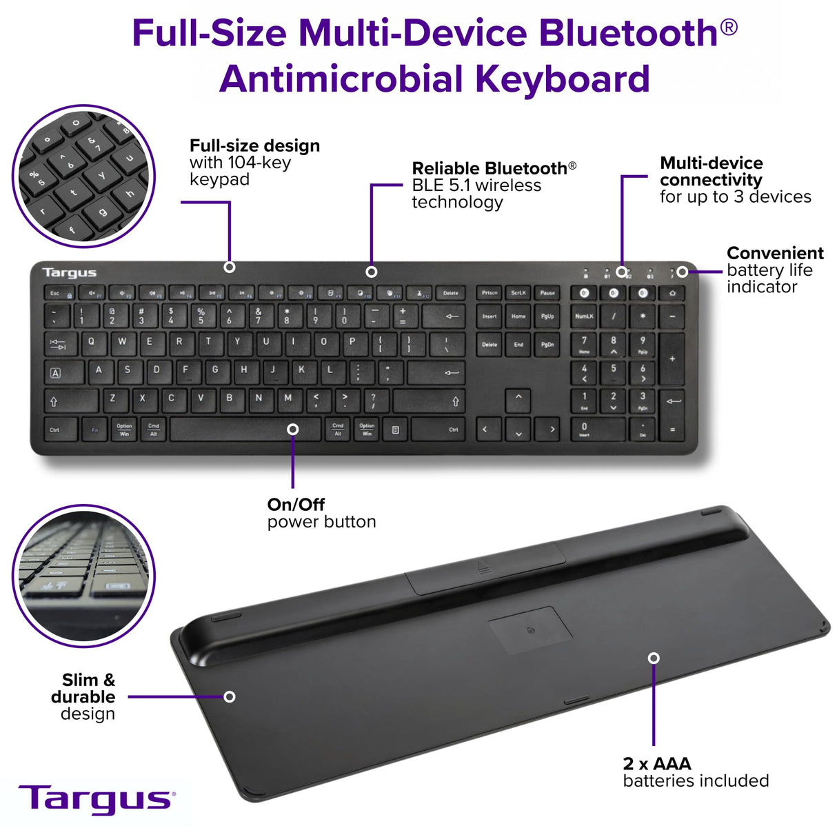 TARGUS FULL-SIZE MULTI-DEVICE - KEYBOARD - QWERTY - US - BLACK