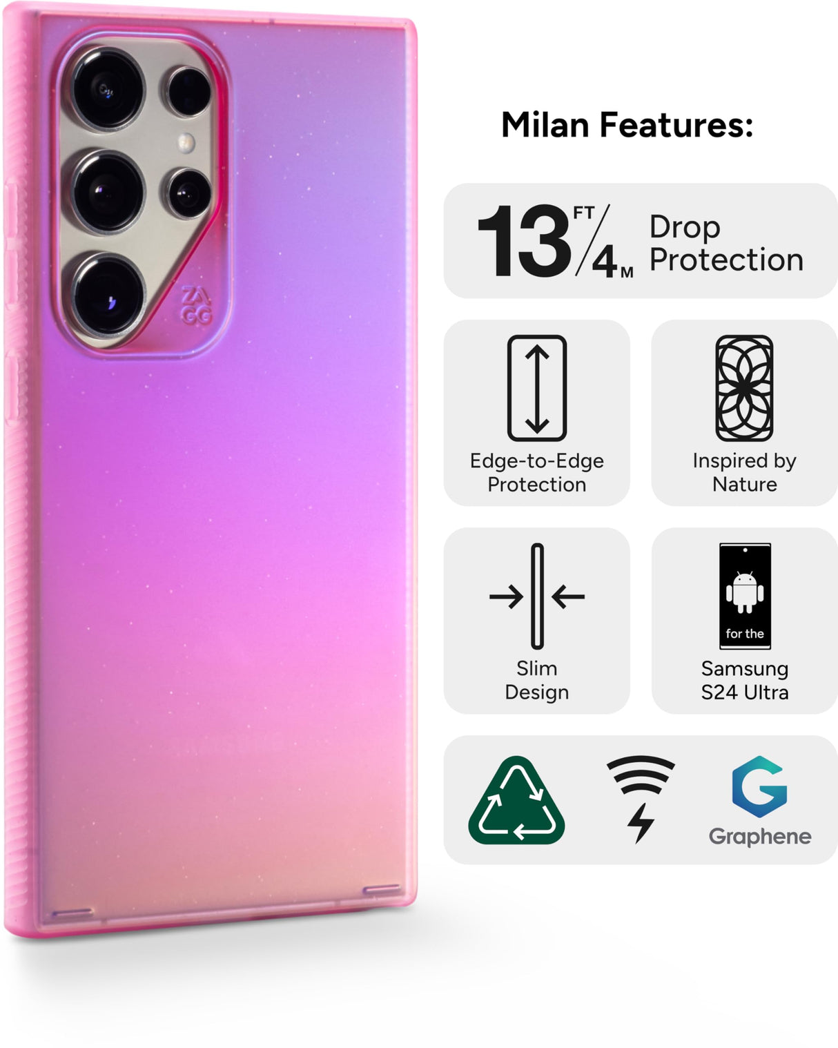 Zagg - Milan Case For Samsung Galaxy S24 Ultra - Glitter Pink