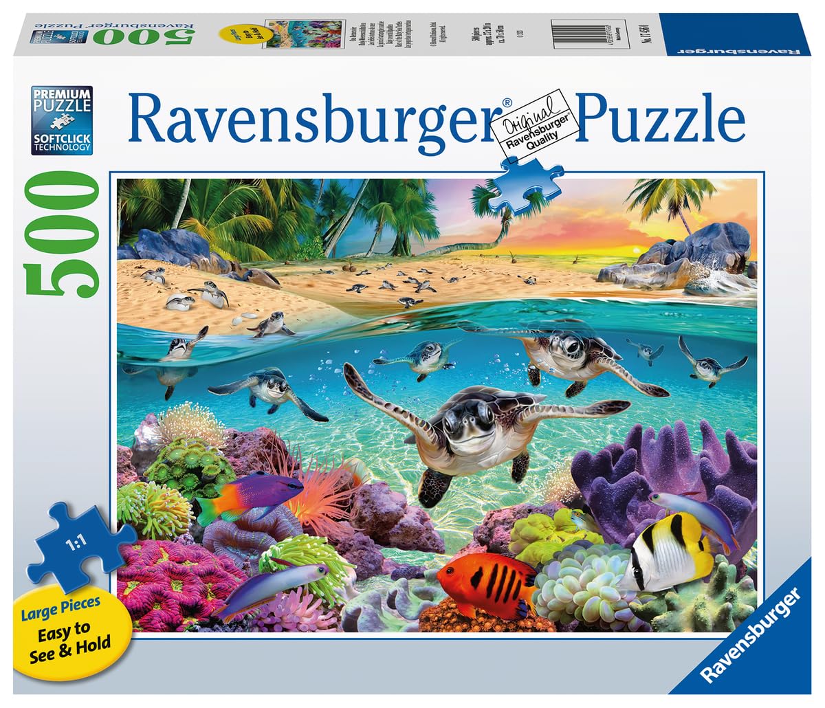 Ravensburger Race of The Baby Sea Turtles 500 Piece Large Format Jigsaw Puzzle | Unique Softclick Technology | Engaging Artistry | FSC-Certified Materials | Perfect for Adults and Kids