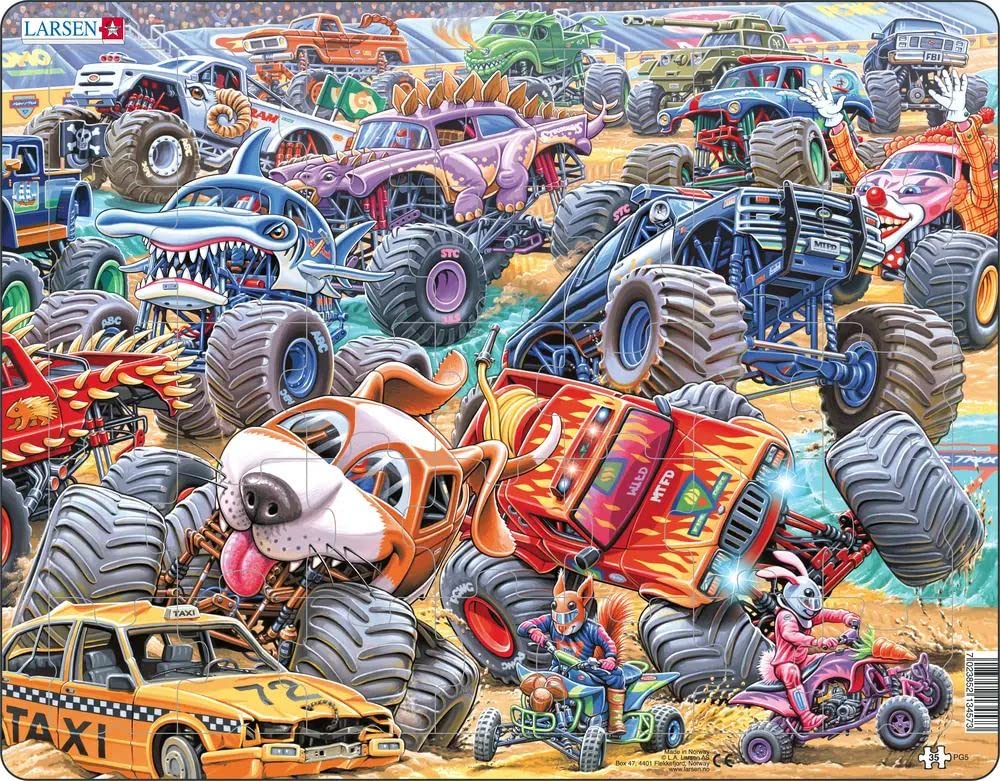 Larsen Puzzles Monster Truck Race 35 Piece Children's Jigsaw Puzzle