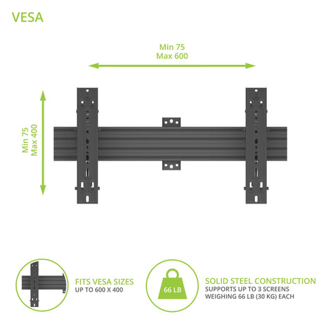 Kanto MBW31PT Digital Signage Menu Board Wall Mount System with Pop-Out and Tilting Arms for 40-Inch to 60-Inch TVs | Precision Leveling for Perfect TV Alignment | 3 TVs | Black