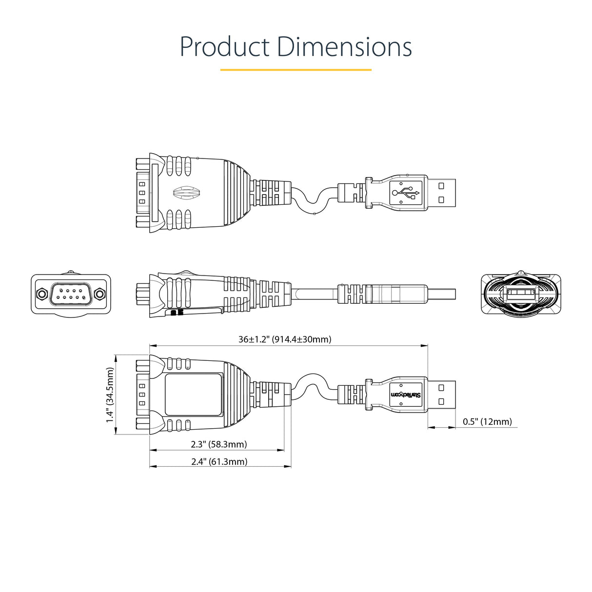 3FT USB TO SERIAL CABLE