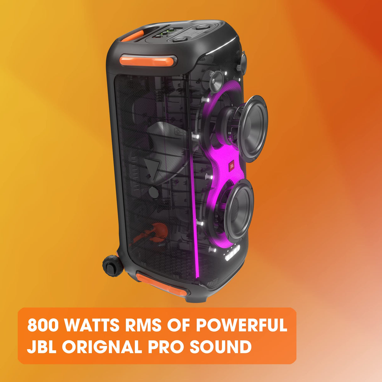 JBL PartyBox 710 -Party Speaker with Powerful Sound, Built-in Lights and Extra Deep Bass, IPX4 Splash Proof, App/Bluetooth Connectivity, Made for Everywhere a Handle Wheels (Black)