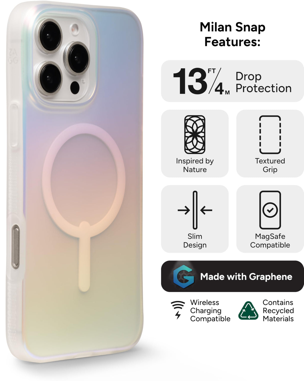 Zagg - Milan Snap Magsafe Case For Apple Iphone 16 Pro Max - Iridescent