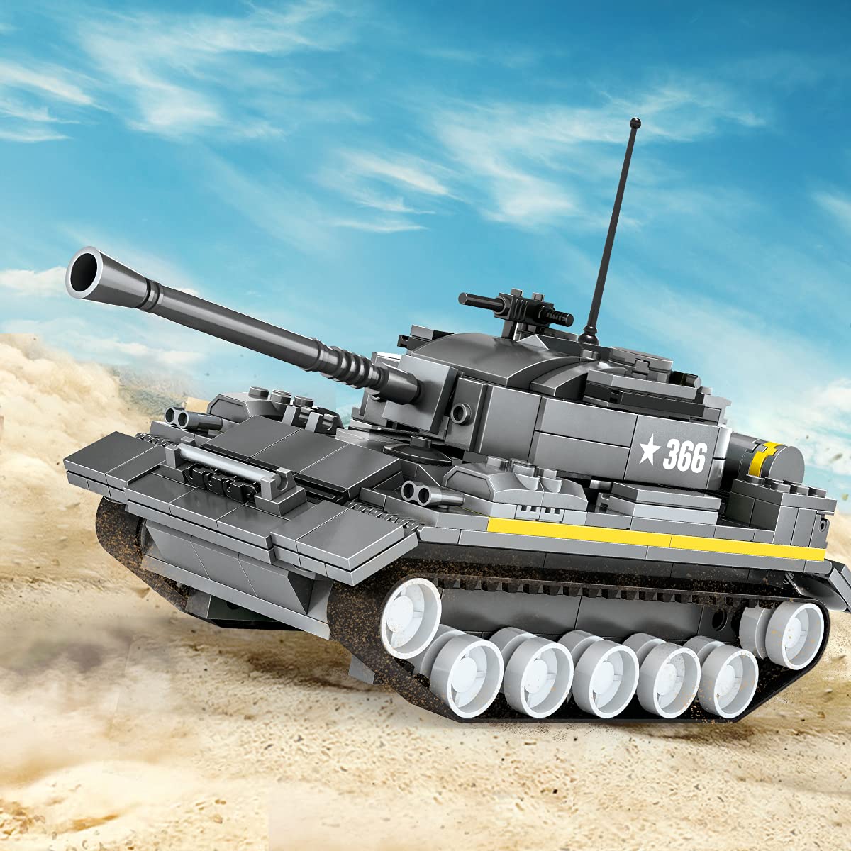 Army Tank Building Block Set - 340Pcs Armed Forces Toy Tank for Ages 10 and Up – Rotating Turret with Gun Attachment Army Tank Model Kit Compatible with All Major Brands of Building Blocks