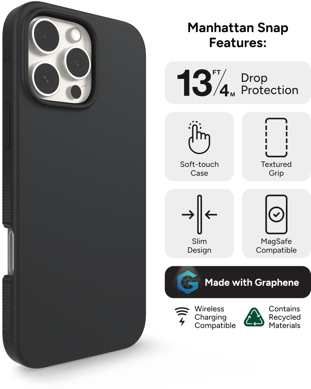 Zagg - Manhattan Snap Magsafe Case For Apple Iphone 16 Pro Max - Black