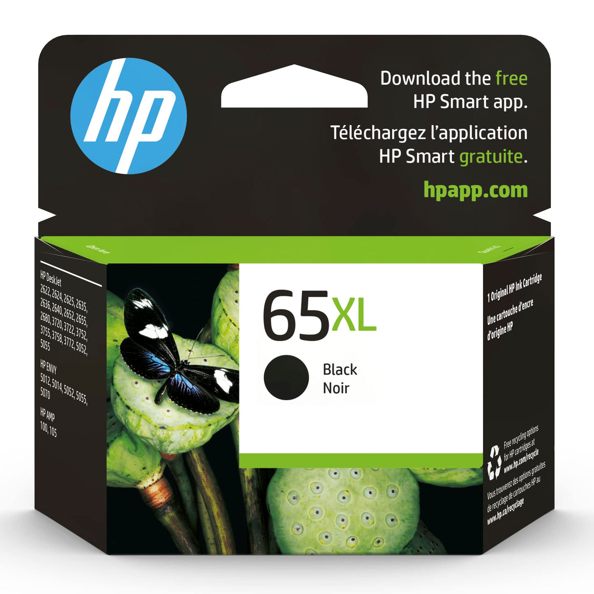 HP 65XL Black High-yield Ink Cartridge | Works with HP AMP 100 Series, HP DeskJet 2600, 3700 Series, HP ENVY 5000 Series | N9K04AN