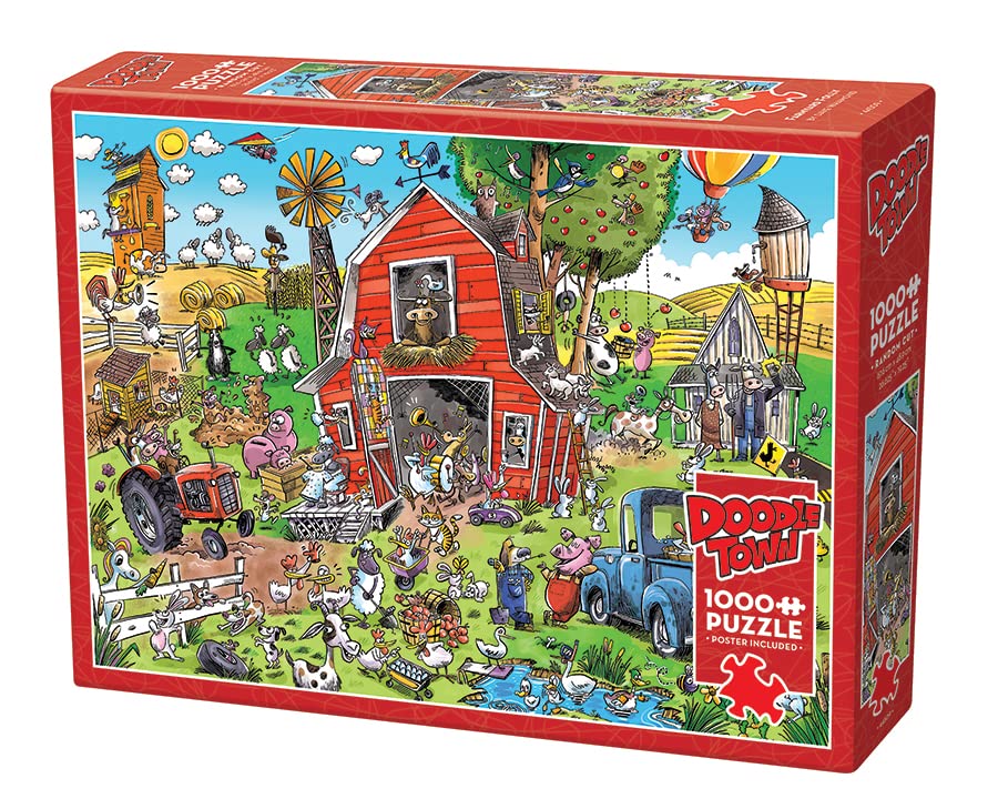 Cobble Hill 1000 Piece Puzzle - DoodleTown: Farmyard Folly - Sample Poster Included