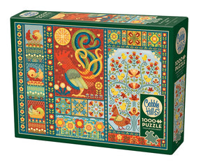 Cobble Hill 1000 Piece Puzzle - Scandi Chicken Quilt - Sample Poster Included