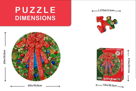 Springbok 500 Piece Round Jigsaw Puzzle Holiday Wreath - image 3