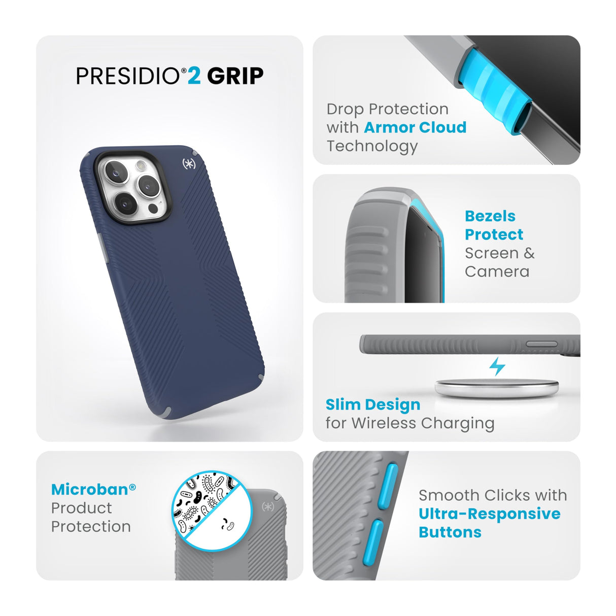 Speck - Presidio2 Grip Case For Apple Iphone 15 Pro Max - Coastal Blue