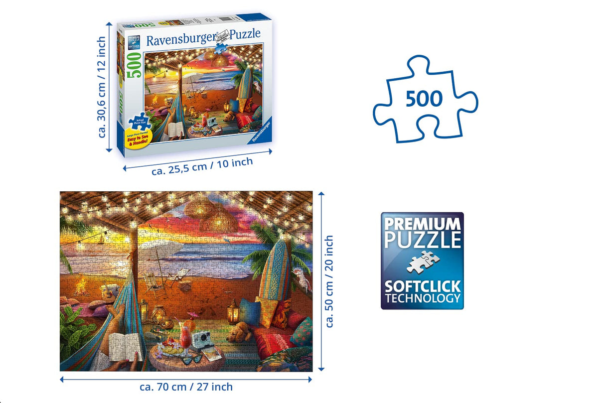 Ravensburger Cozy Cabana Puzzle - Tranquil 500-Piece Jigsaw | Unique Softclick Technology | Large Format | FSC-Certified Materials | Ideal Family Fun Activity