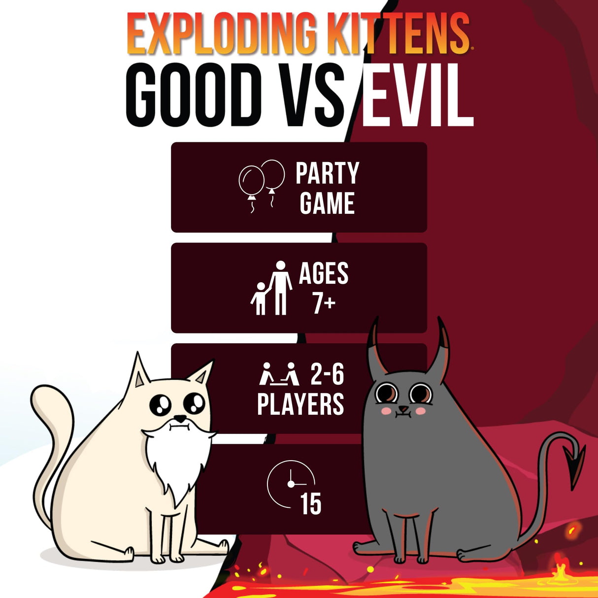 Exploding Kittens Good vs. Evil - 2-5 Players - Ages 7+ - Inspired by Netflix Show - High Stakes Family Card Game - Party Game, Family Game Night, Animated Netflix Show