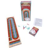 Family Classics Cribbage - Solid Wood Continuous 3 Track Board with Built-In Storage Compartment for Pegs