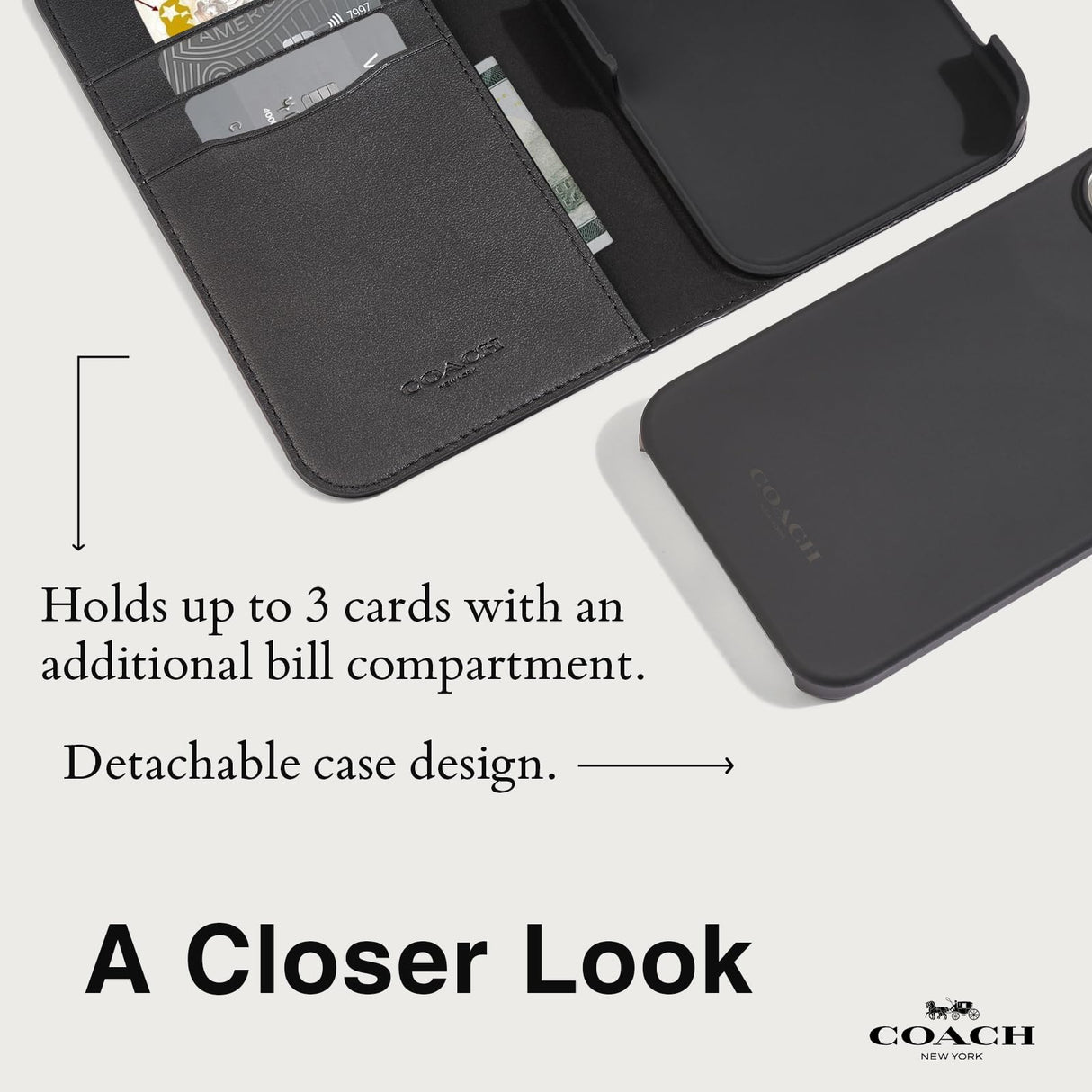 Coach - Folio Case For Apple Iphone 15 Pro - Signature C Charcoal