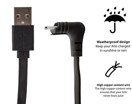 Weatherproof 16ft/5m Cable Compatible With Arlo Pro & Arlo Pro 2 — by Wasserstein (Black)