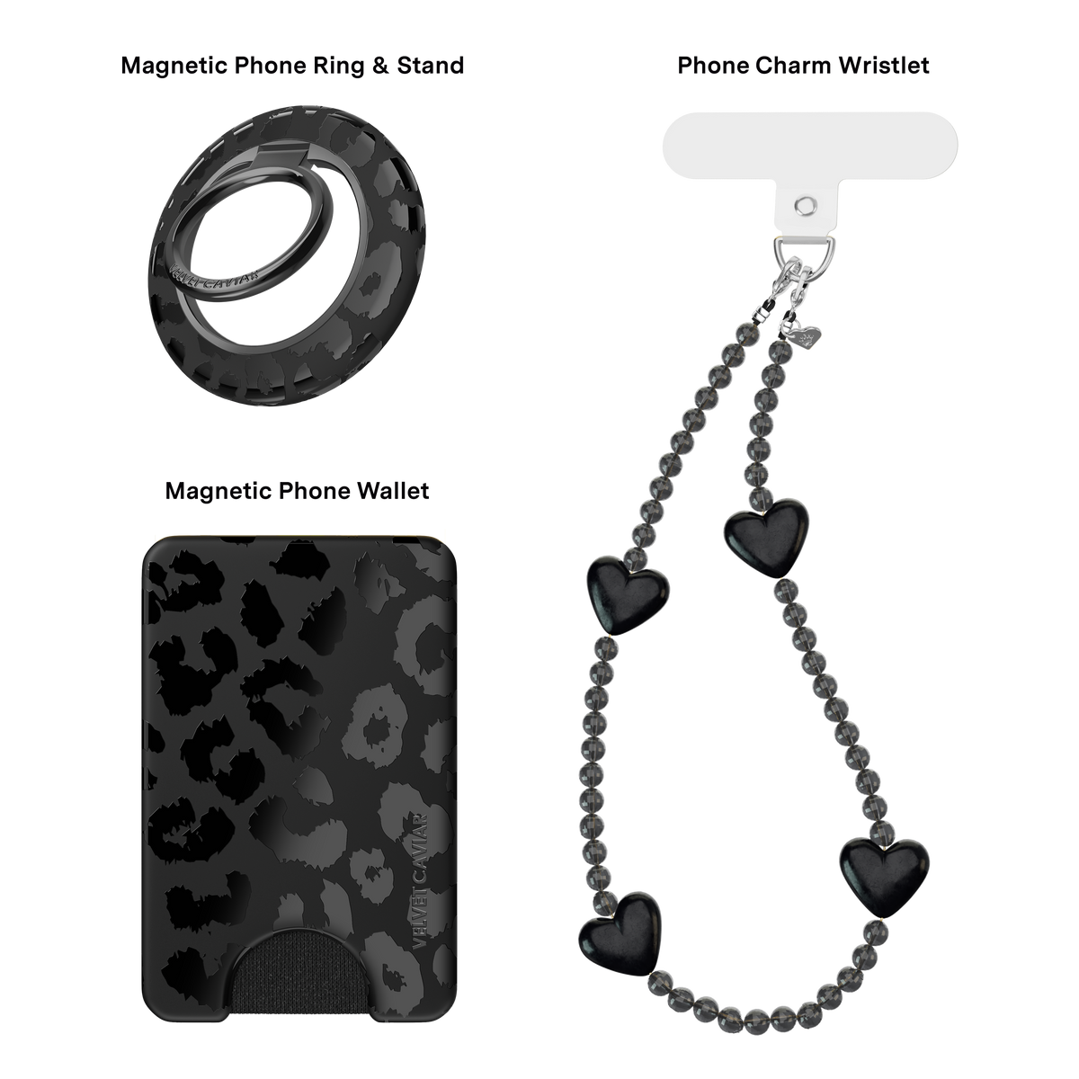 VELVET CAVIAR - 3pc Phone Accessory Gift Set - Black Leopard
