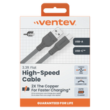 Ventev - Flat USB A to USB C High Speed Tangle-Free Cable 3.3ft - Gray