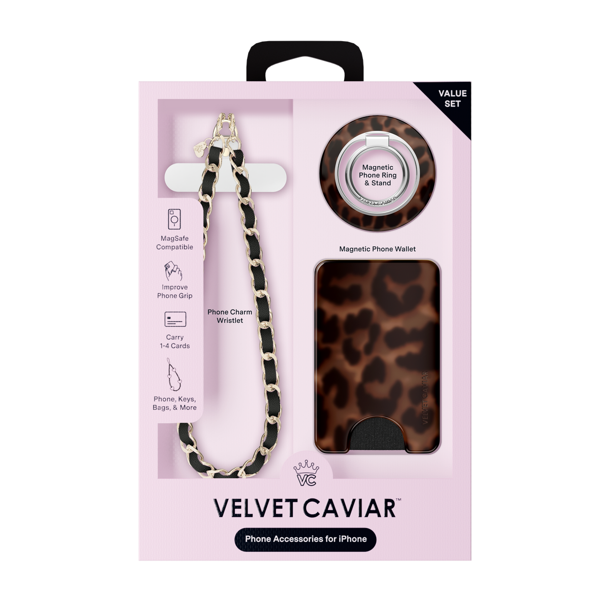 VELVET CAVIAR - 3pc Phone Accessory Gift Set - It Girl Leopard