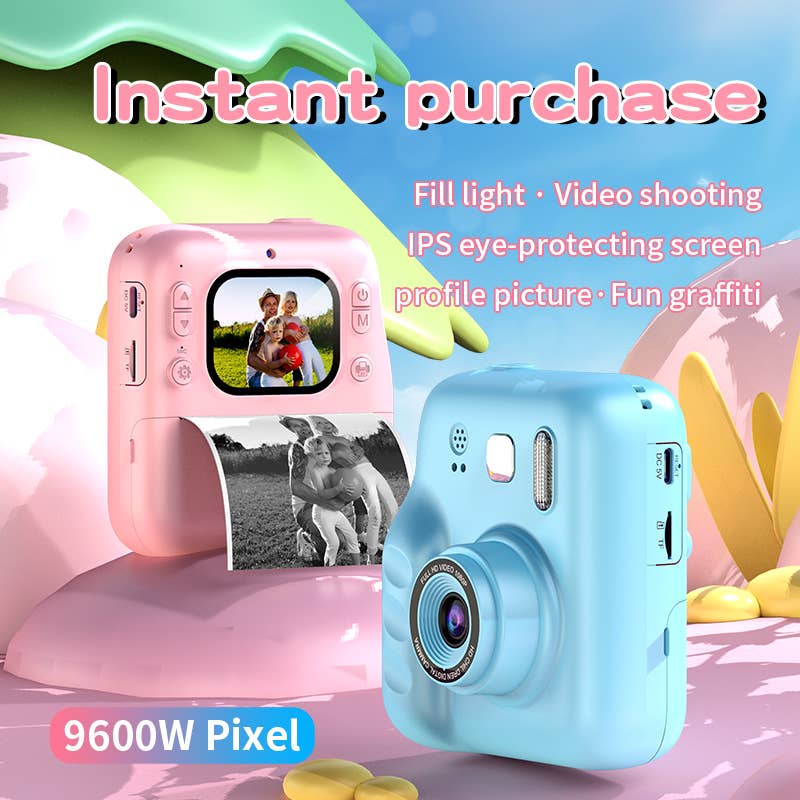 Funky Rico Inc - Instant Print Digital Camera for Kids, Ink Free Thermal Blue