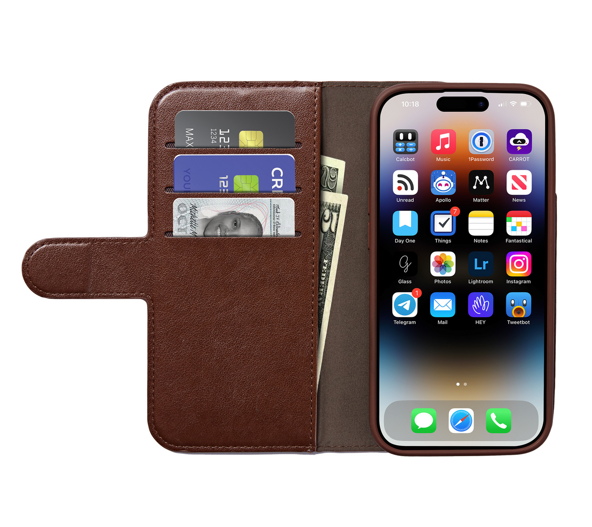 xBase iPhone 16 Pro Folio Exec Wallet Case MagSafe Compatible - Rustic Brown