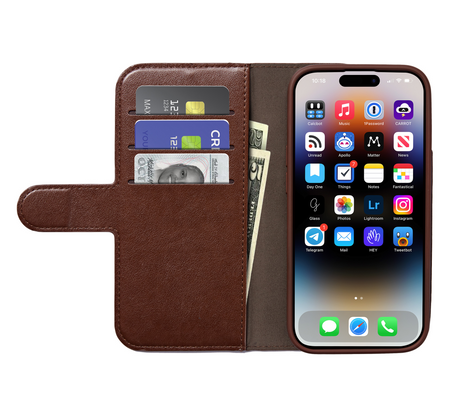 xBase iPhone 16 Pro Folio Exec Wallet Case MagSafe Compatible - Rustic Brown