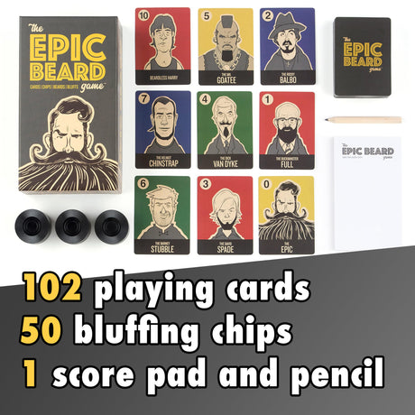 The Epic Beard Game Bluffing Adult Card Games for Game Night Strategy Card Games for Family and Kids 3-8 Players Ages 8+