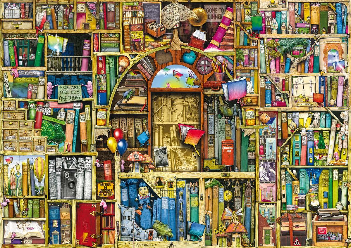 Ravensburger Bizarre Bookshop 2 - 1000 Piece Jigsaw Puzzle for Adults | Unique Piece Design | Softclick Technology for Perfect Fit | Ideal Gift for Puzzle Enthusiasts