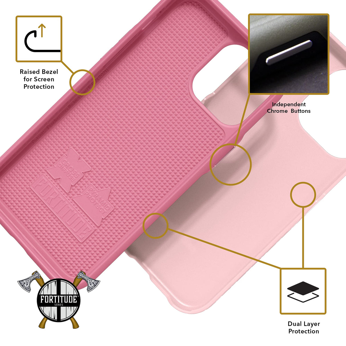 IPHONE 13 PRO MAX CELLHELMET - FORTITUDE CASE FOR - PINK MAGNOLIA