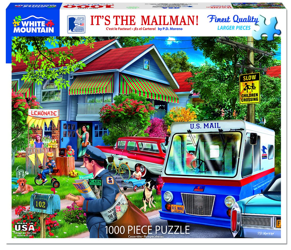 White Mountain It's The Mailman Puzzles for Adults 1000 Pieces Jigsaw Puzzle for Summer