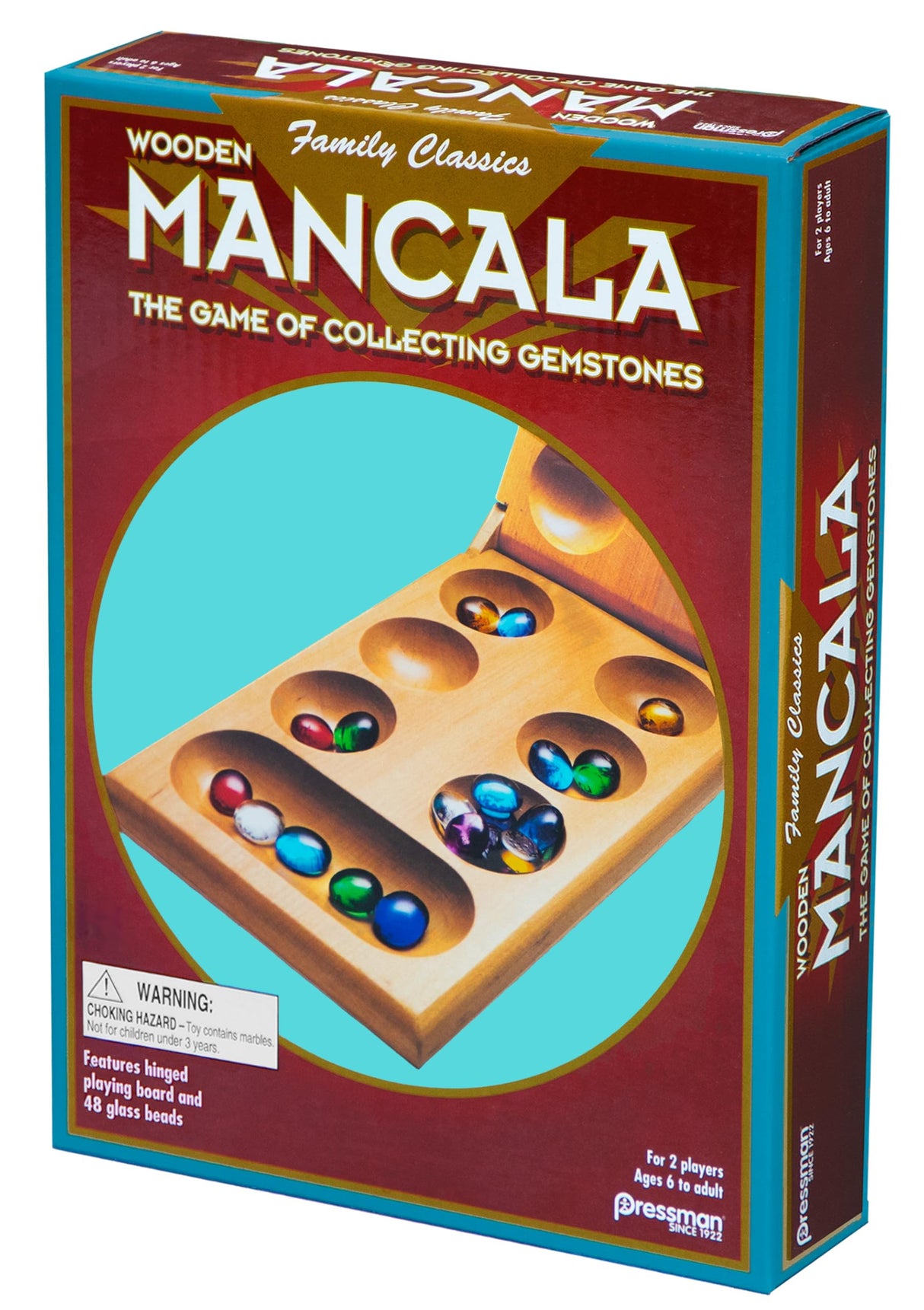 Pressman Mancala - Real Wood Folding Set, with Multicolor Stones by Pressman, 2 players