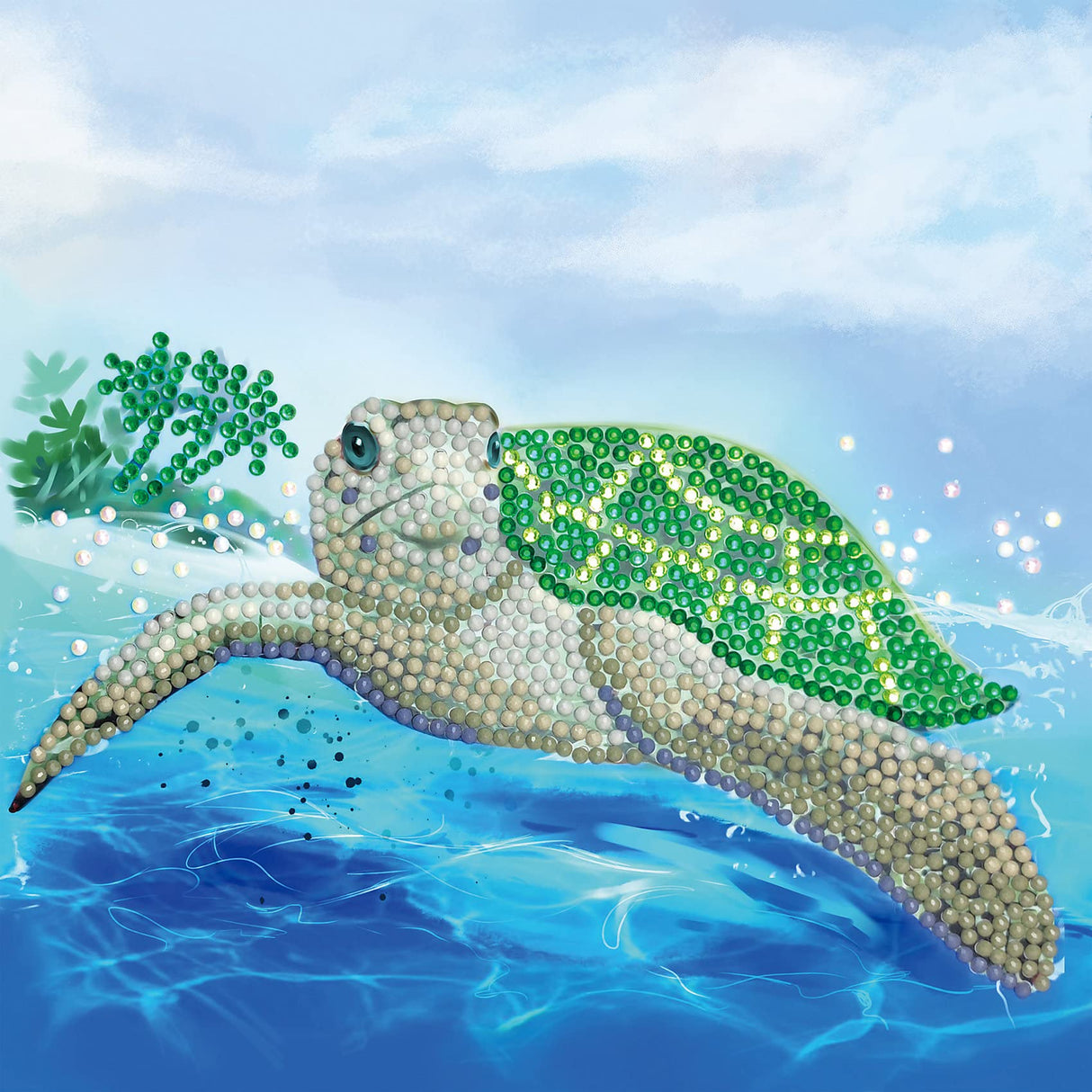 Crystal Art Diamond Painting Card Kit - Turtle Paradise- Create Your Own 7"x7" Card Kit - for Ages 8 and up