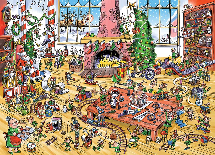 Cobble Hill Family Piece's 350 Puzzle - Elves at Work - Sample Poster Included