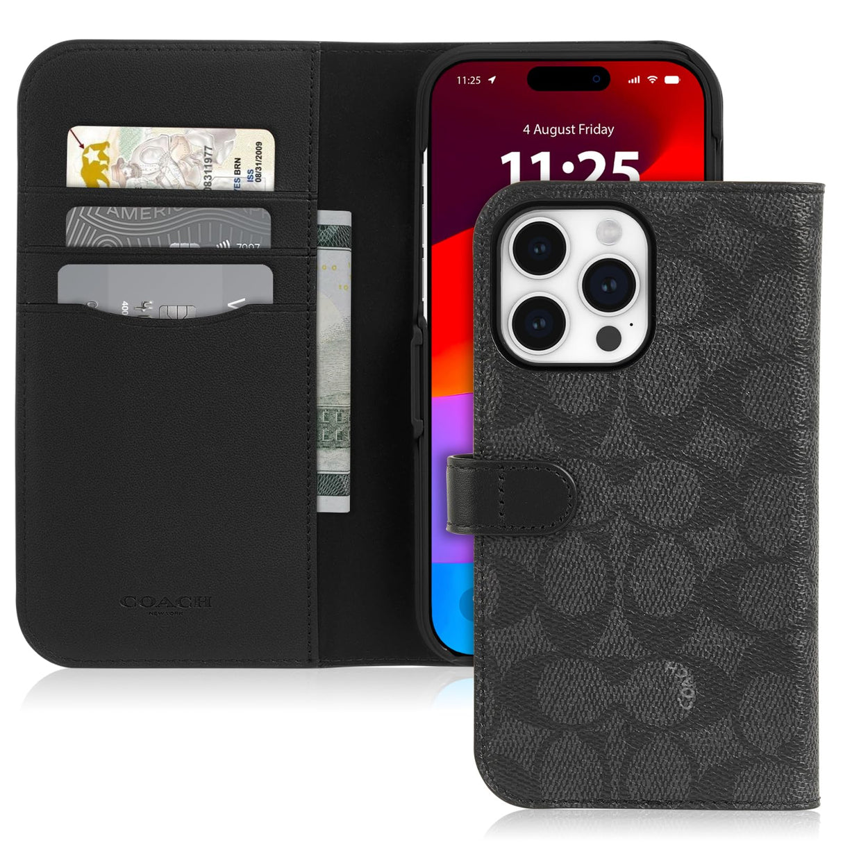 Coach - Folio Case For Apple Iphone 15 Pro - Signature C Charcoal