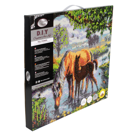 Crystal Art Medium Framed Mounted Wall Art Kit (11.8in x 11.8in) - Fell Ponies - Diamond Painting Kit for ages 8 and up