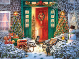 White Mountain Christmas Door Puzzle 500 Piece Winter Holiday Jigsaw Puzzles for Families and Adults