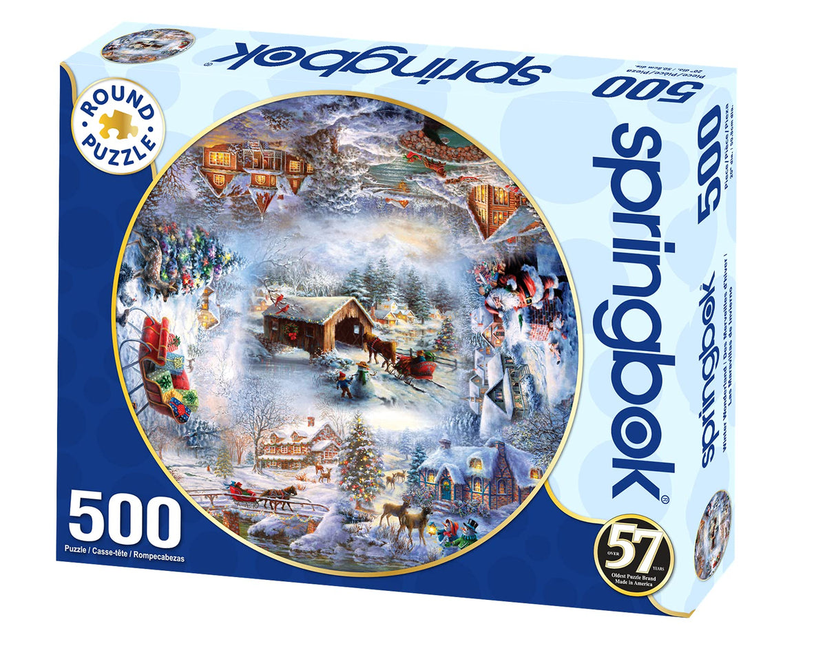 Springbok Winter Wonderland 500 Piece Round Jigsaw Puzzle for Adults and Kids Features a Circle of Illustrations Featuring The Best of Christmas Imagery