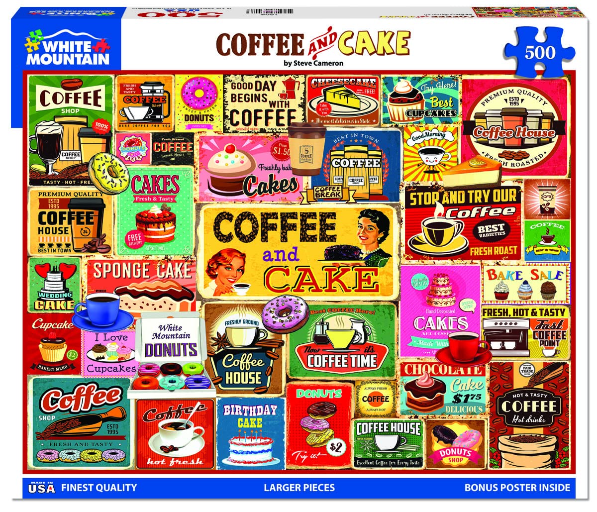 White Mountain - Coffee & Cake, 500 Piece Jigsaw Puzzle, Sweets & Muffins Puzzle