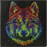 Crystal Art Medium Framed Kit (11.8in x 11.8in) - Colorful Wolf - Diamond Painting Kit for Ages 8 and Up