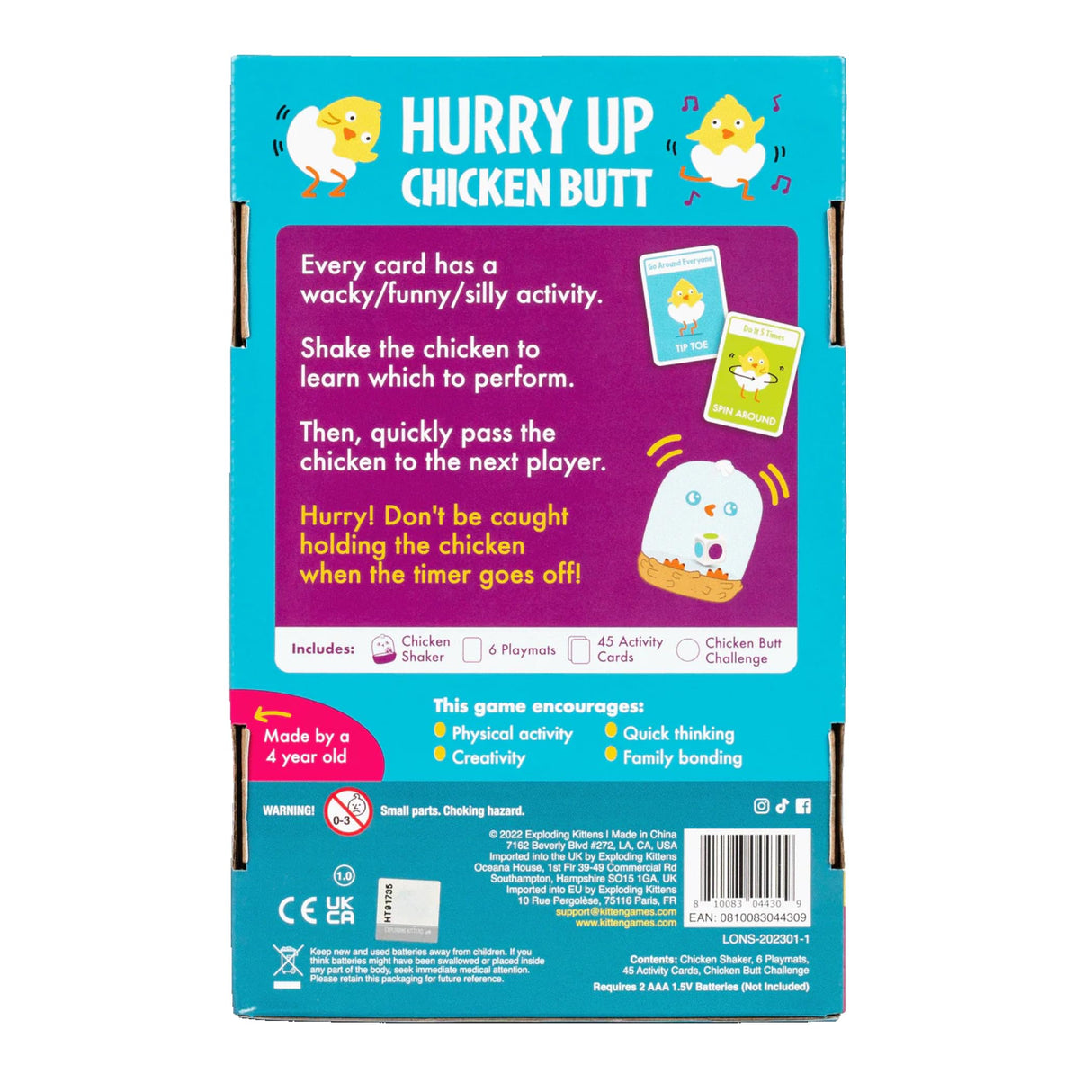 Exploding Kittens Hurry Up Chicken Butt 2-6 Players - Ages 4+ - 2 Minutes to Play - Hot Potato Style Card Game - Fun Card Game, Family Game Night, Creative Kids Game