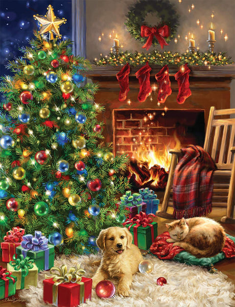 Springbok Christmas Morning 500 Piece Jigsaw Puzzle - This Classic Scene of a Cozy Christmas Morning Under The Tree is Colorful and Relaxing