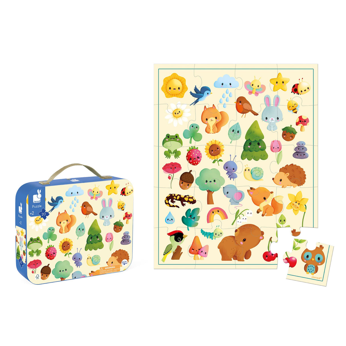 Janod 20 Piece Children’s Jigsaw Puzzle - Nature Picture Puzzle - Giftable Carrying Case with Fabric Handle - Eye Spy Games - Ages 2-5 Years