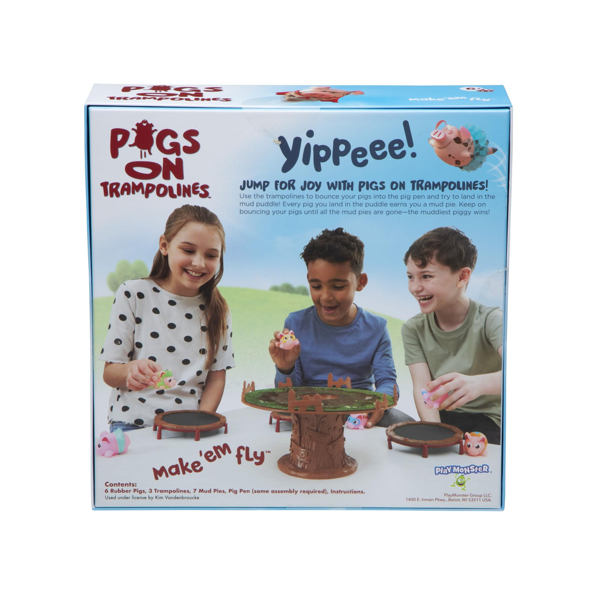 PlayMonster Pigs on Trampolines Board Games – Family Game, Kids Games, Multi-Player, Board Games for Family Night, Preschool Toys, Hand-Eye-Coordination Game, The Muddiest Pig Wins The Game, Ages 6+