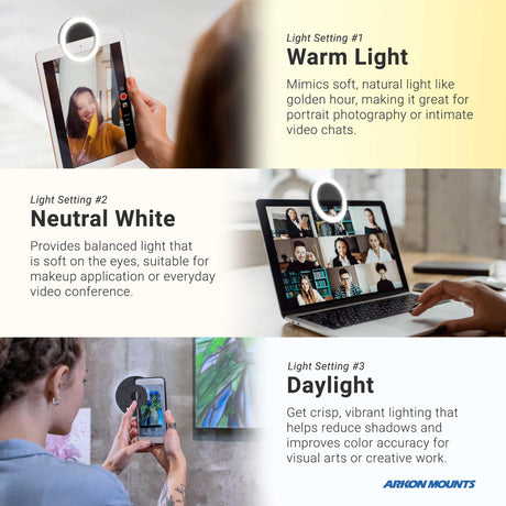 ARKON Mounts Rechargeable Phone Selfie Light | 40 High Power LEDs | Color Accurate | 3 Light Modes
